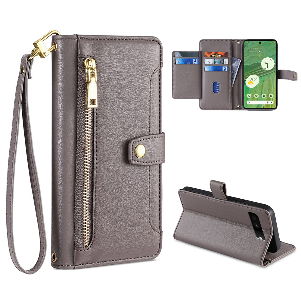 For Google Pixel 7 5G Textured PU Leather Zipper Pocket Wallet Phone Case Stand Multiple Card Slots Magnetic Closure Cover with Wrist Strap and Shoulder Strap For Google Pixel 7 5G Textured PU Leather Zipper Pocket Wallet Phone Case Stand Multiple Card Slots Magnetic Closure Cover with Wrist Strap and Shoulder Strap